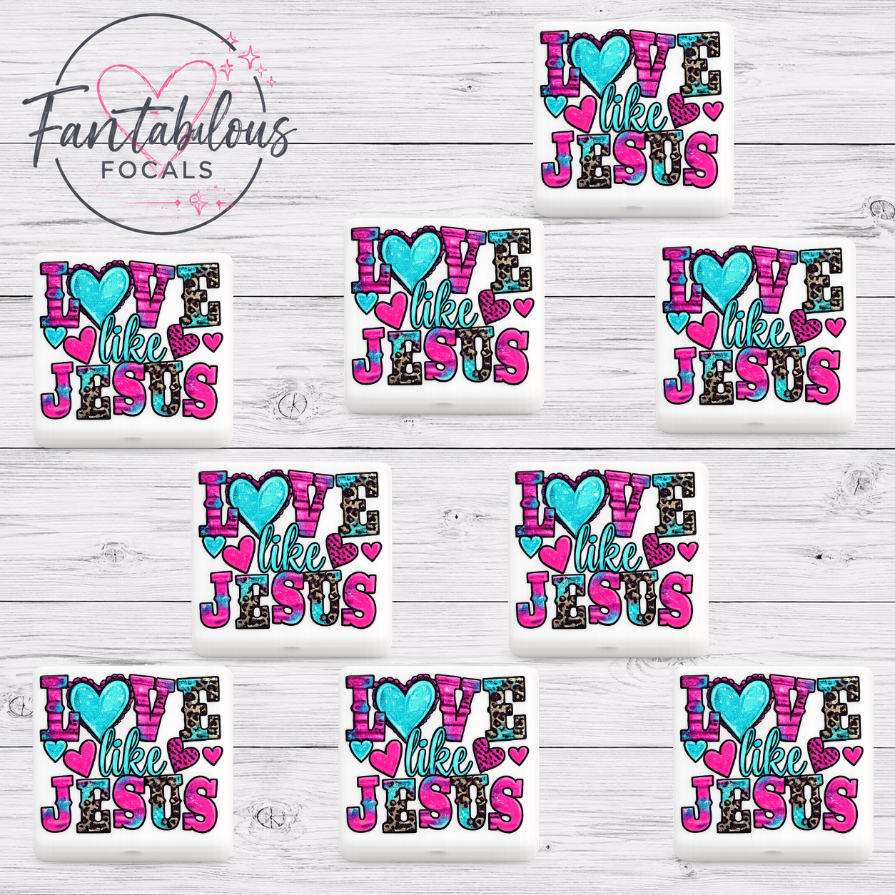 30mm Square Love like Jesus Custom Silicone Focal Bead