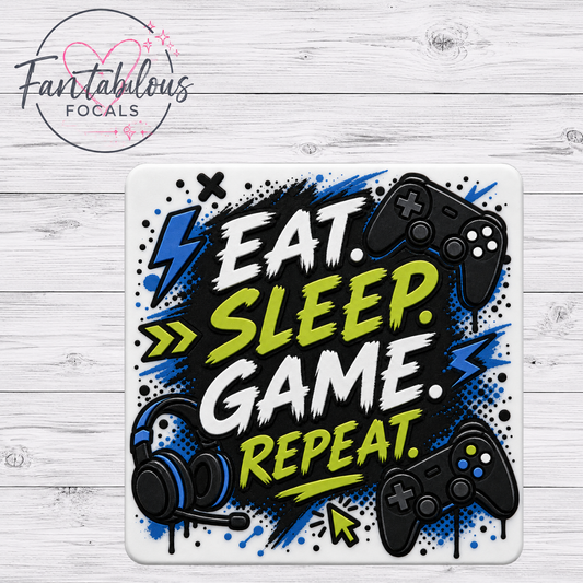 Eat Sleep Game Repeat Gamer Silicone Focal Bead