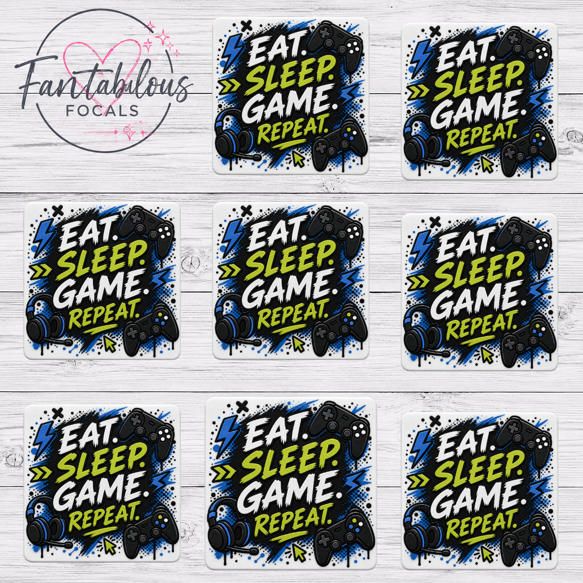 Eat Sleep Game Repeat Gamer Silicone Focal Bead