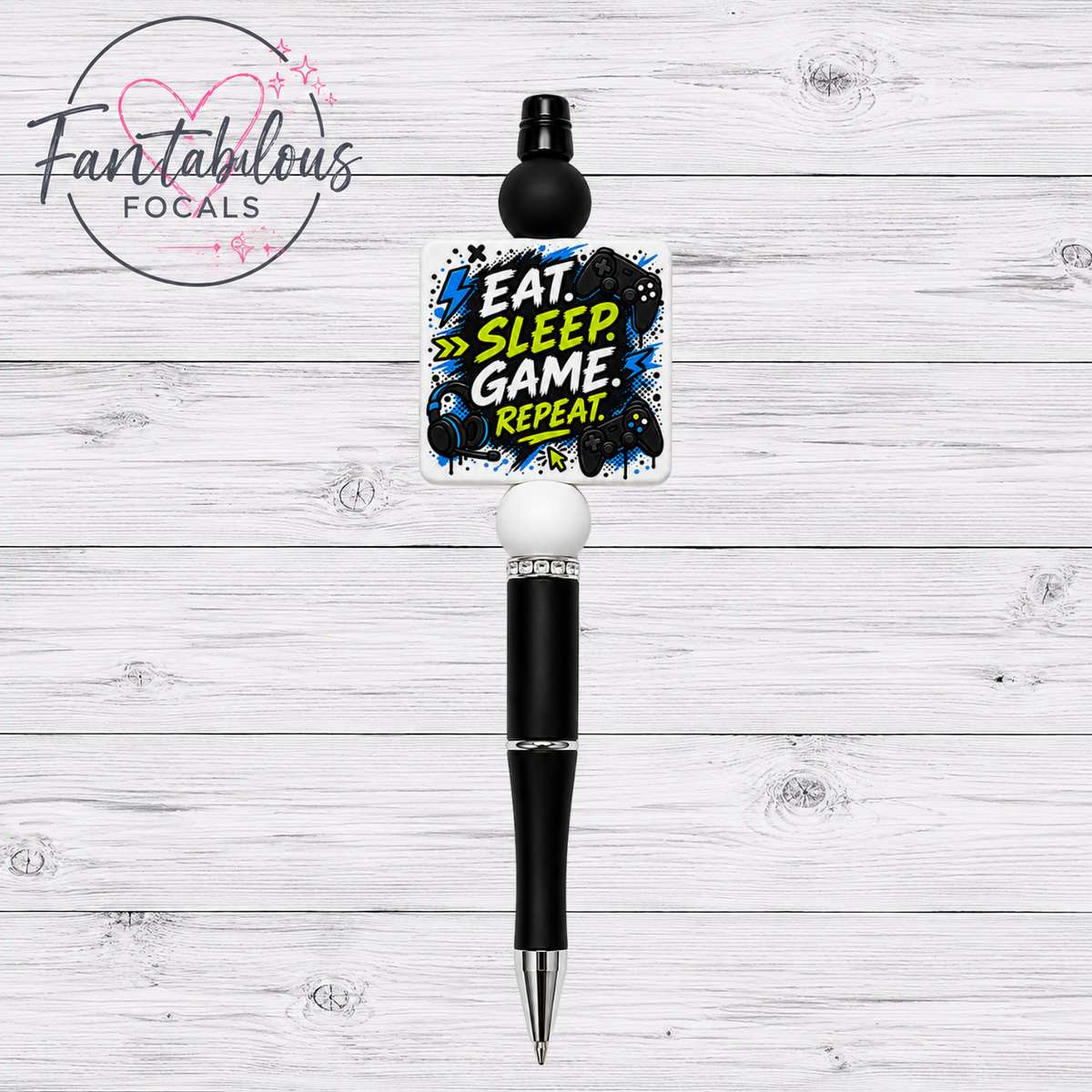 Eat Sleep Game Repeat Gamer Silicone Focal Bead