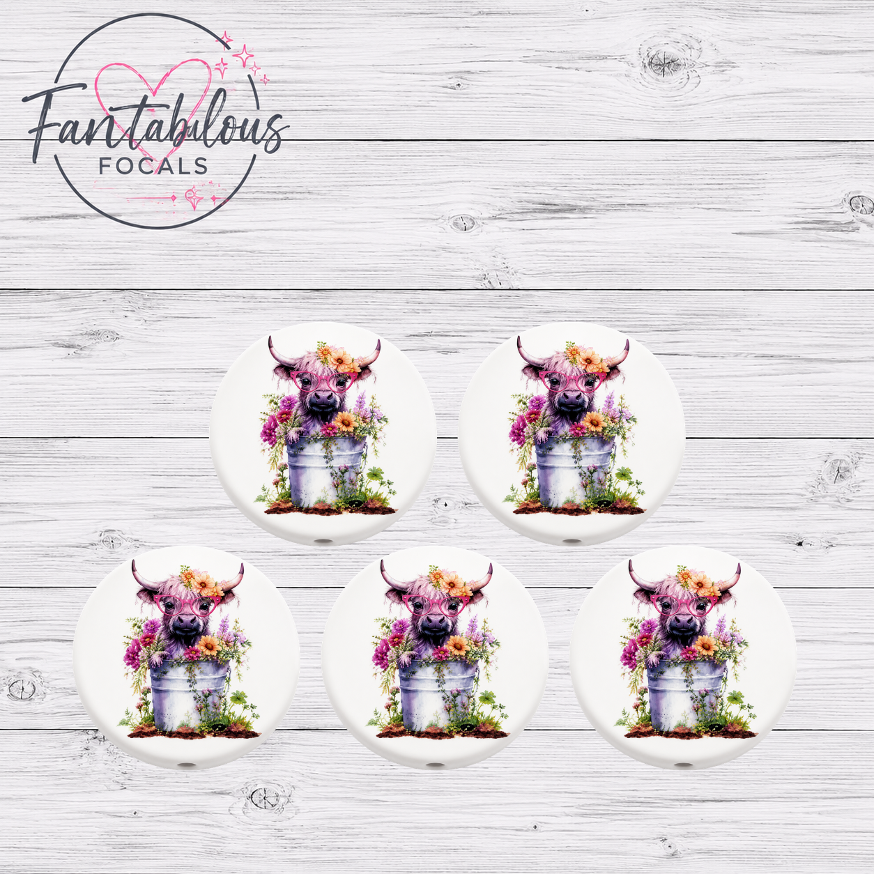 Floral Highland Cow Focal Bead