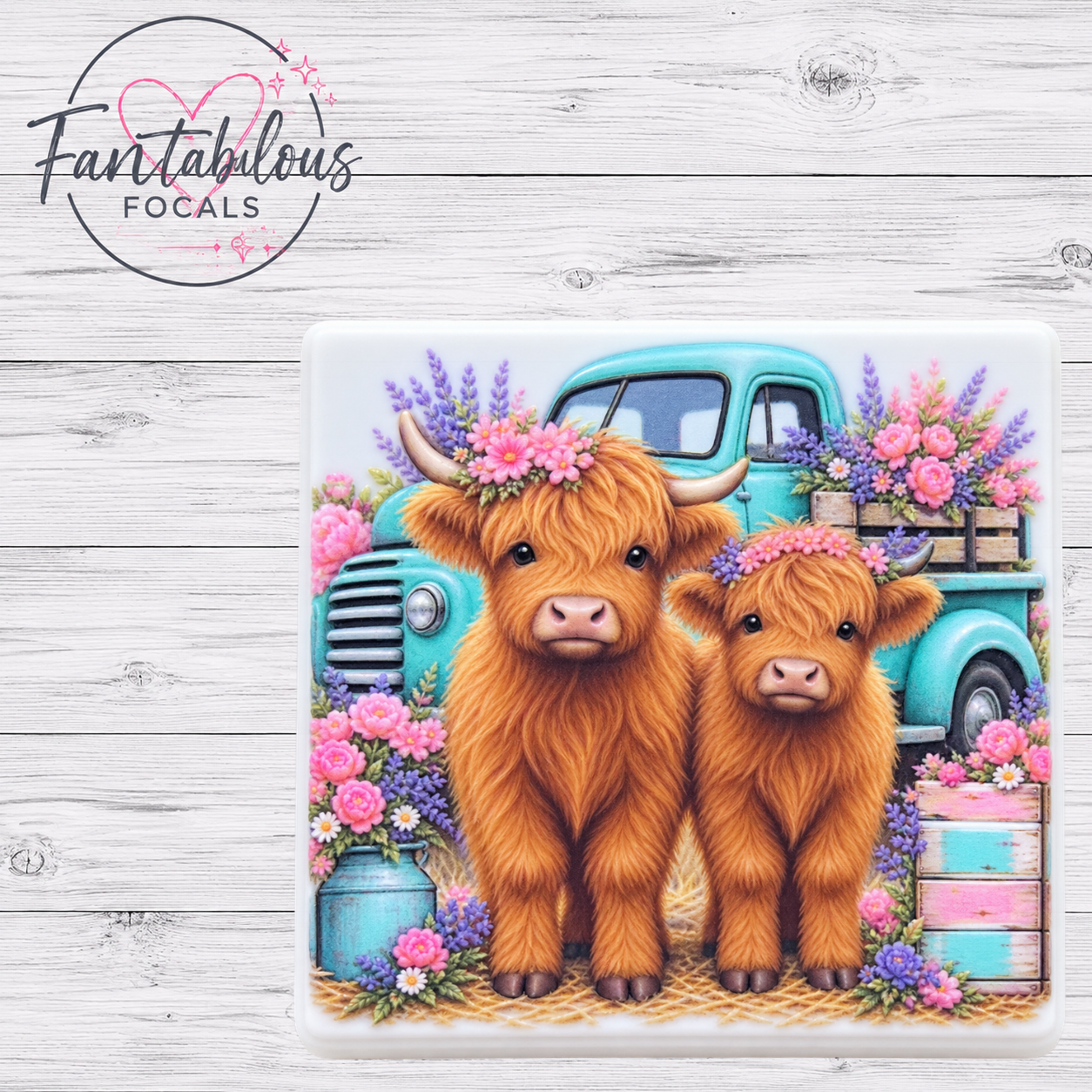 Highland Cow Pair Floral Silicone Focal Bead