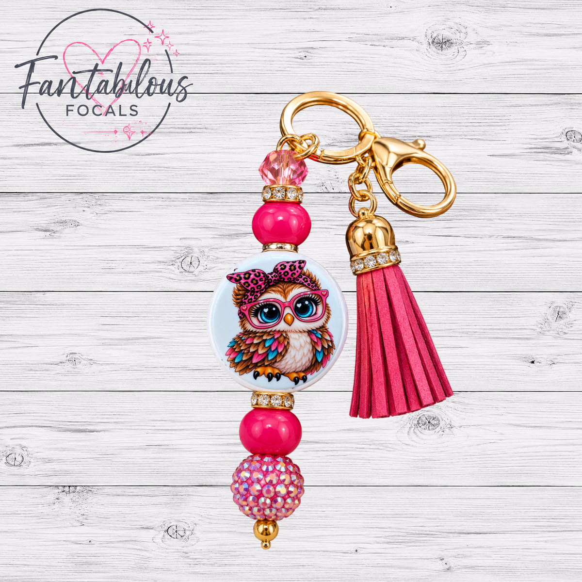 Pink Leopard Owl Silicone Focal Bead