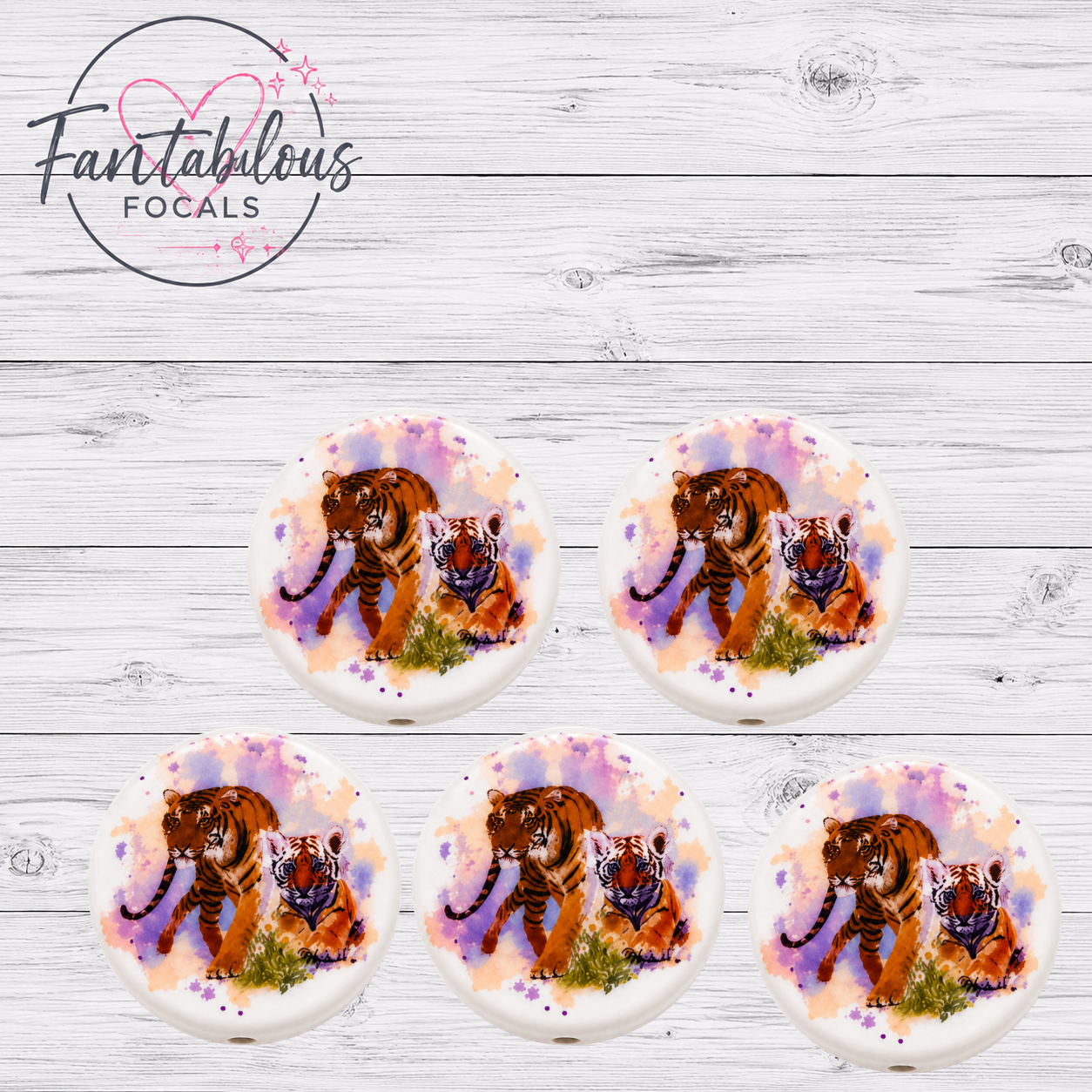 30MM Mama & Baby Tiger Silicone Focal Bead