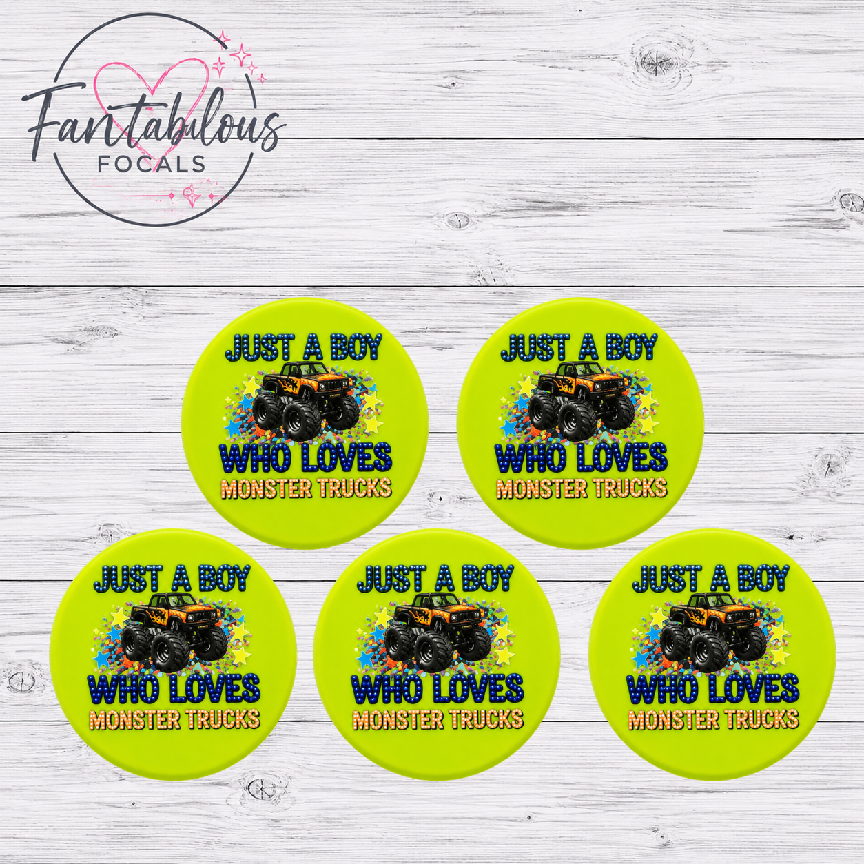 30MM Just A Boy Who Loves Monster Trucks Silicone Focal Bead