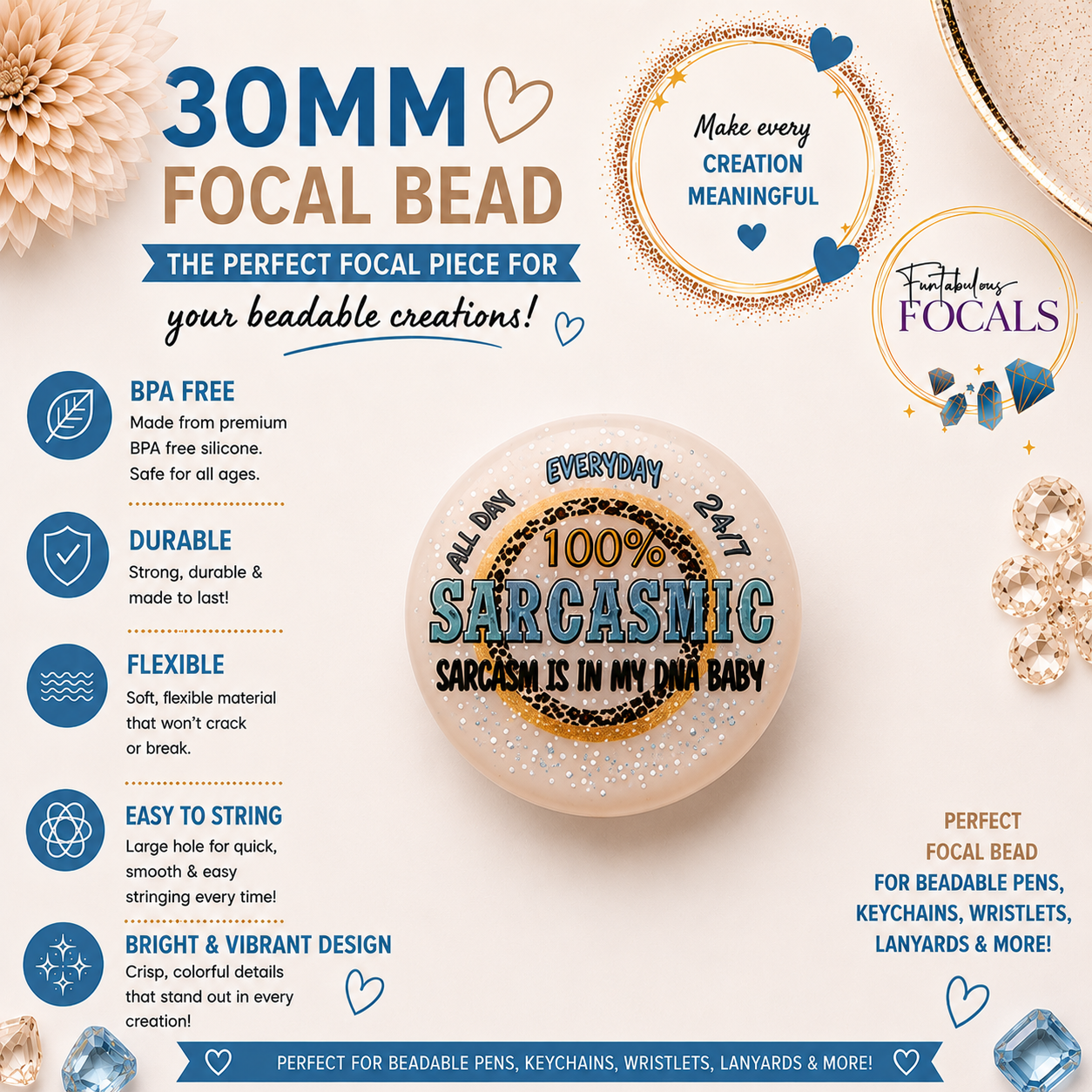 30mm Sarcasmic Custom Silicone Focal Bead