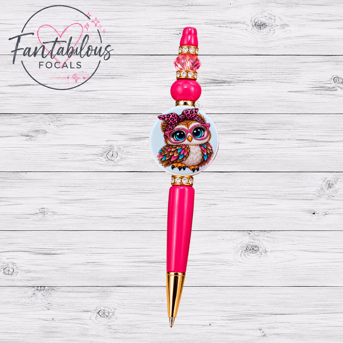 Pink Leopard Owl Silicone Focal Bead