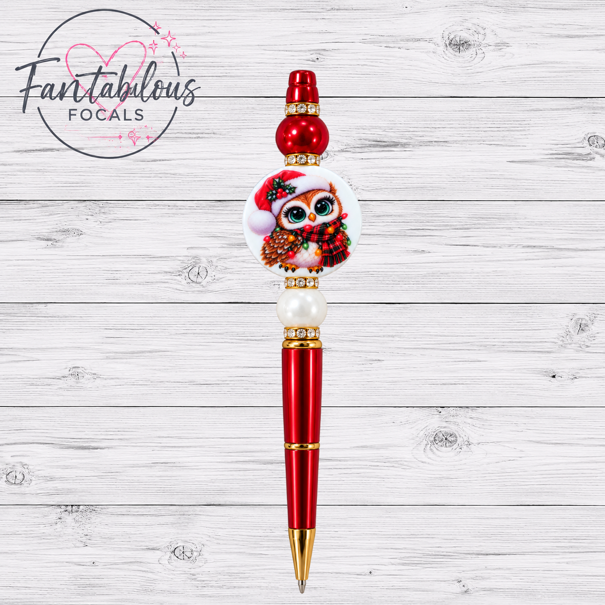 Christmas Owl Silicone Focal Bead
