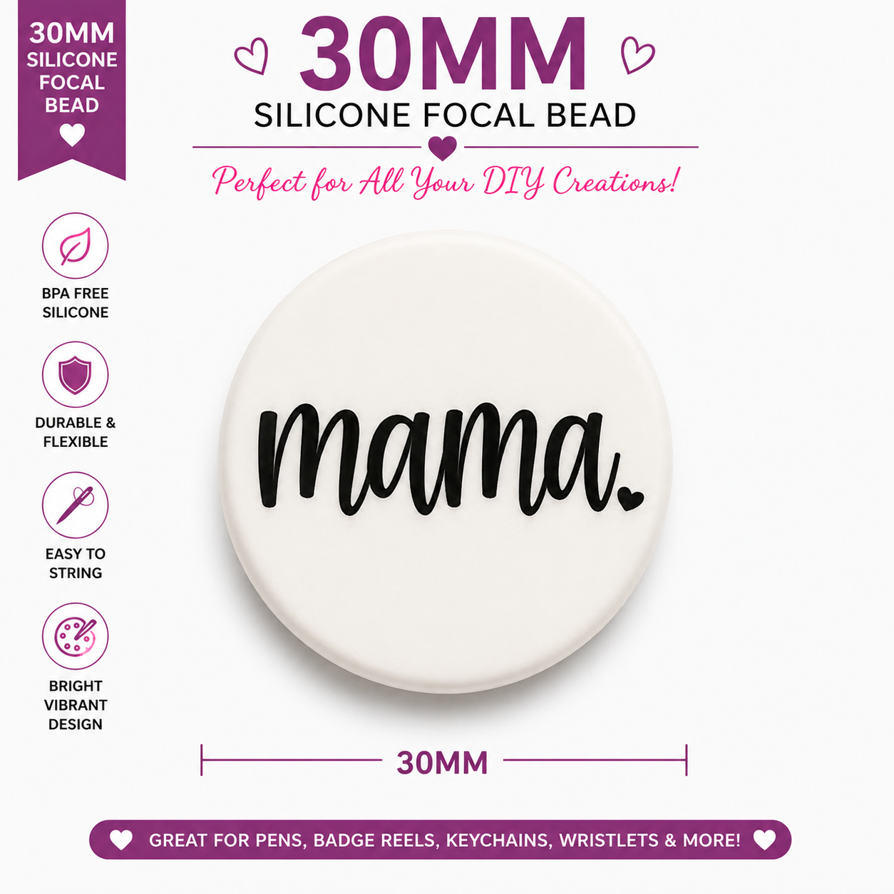 30MM Mama Silicone Focal Bead