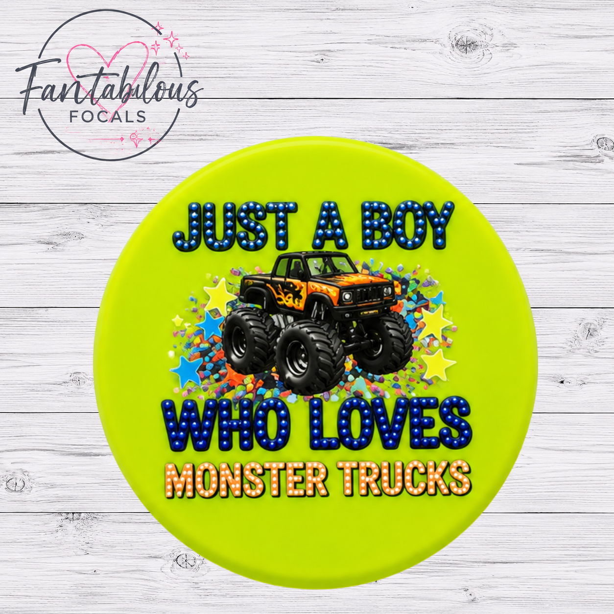 30MM Just A Boy Who Loves Monster Trucks Silicone Focal Bead