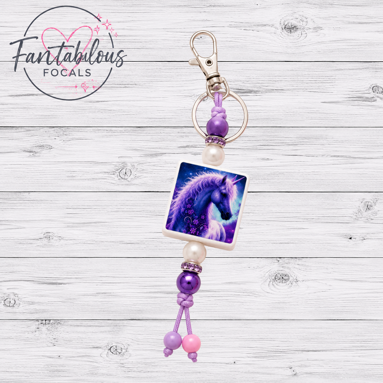 Purple Galaxy Unicorn Square Focal Bead