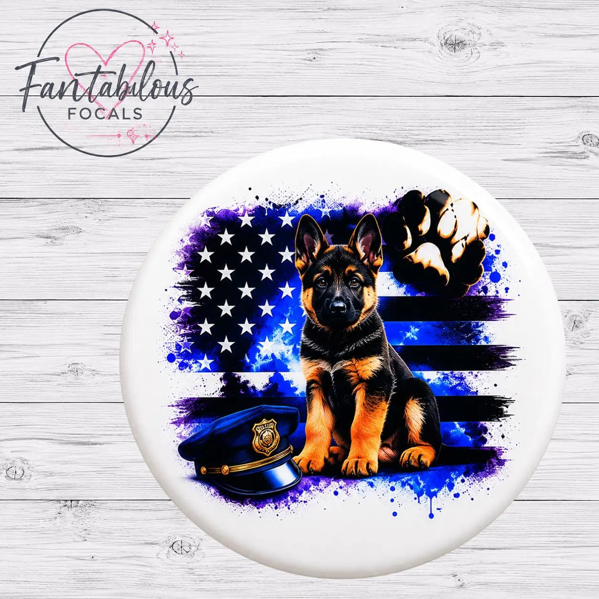 30mm German Shepherd Police Puppy  Custom Silicone Focal Bead