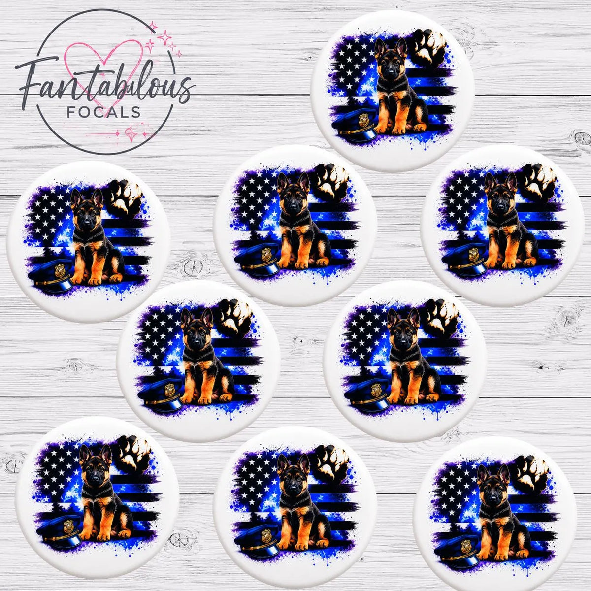 30mm German Shepherd Police Puppy  Custom Silicone Focal Bead