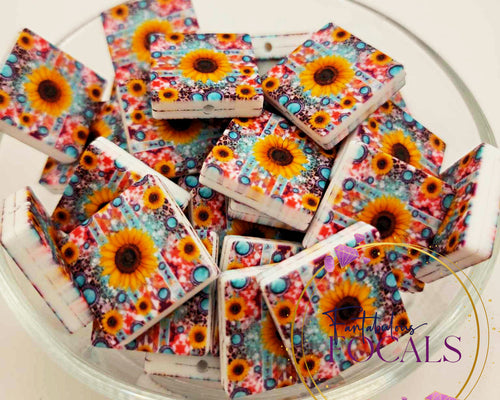 30mm “Square Sunflowers” Custom Exclusive Silicone Focal Bead