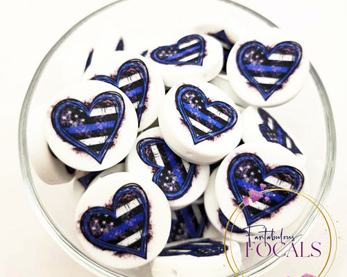 30mm “Police Heart” Custom Exclusive Silicone Focal Bead