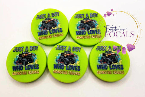 30mm “Just a Boy Who Loves Monster Trucks” Custom Exclusive Silicone Focal Bead